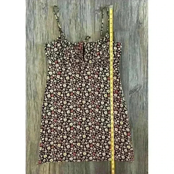 Forever 21 Front Tie Dress Juniors XL Sleeveless Sundress Black Yellow Floral - Picture 6 of 9
